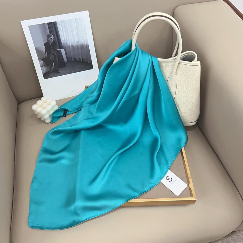 Chung Women's Square Satin Scarf 27.5" Bandanas Solid 50s Retro Neck Scarves Emulation Silk Handbag Hair Ribbons Necktie - Image 4